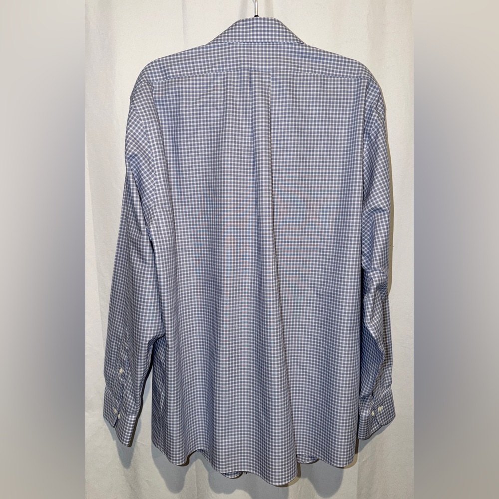 Brooks Brothers 1818 NON-IRON Long Sleeve Shirt Blue White Plaid Mens 17.5 36/37 - Picture 9 of 11